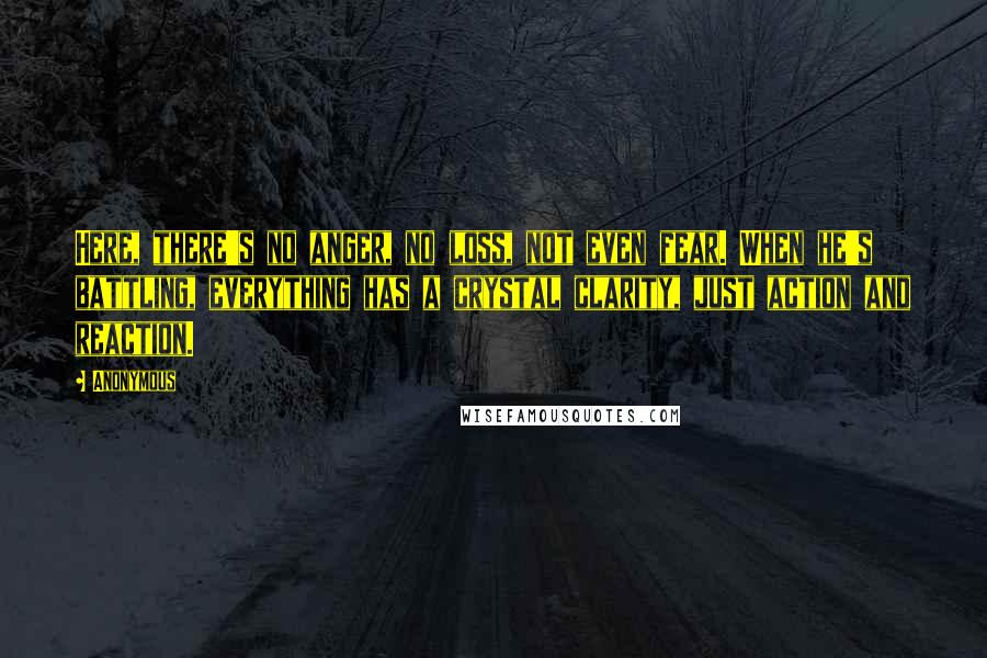 Anonymous Quotes: Here, there's no anger, no loss, not even fear. When he's battling, everything has a crystal clarity, just action and reaction.