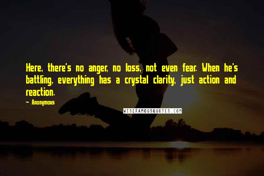 Anonymous Quotes: Here, there's no anger, no loss, not even fear. When he's battling, everything has a crystal clarity, just action and reaction.