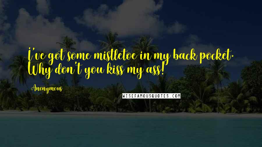 Anonymous Quotes: I've got some mistletoe in my back pocket. Why don't you kiss my ass!