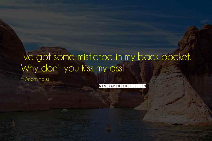 Anonymous Quotes: I've got some mistletoe in my back pocket. Why don't you kiss my ass!