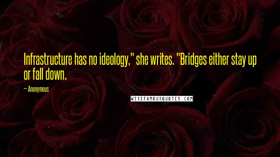 Anonymous Quotes: Infrastructure has no ideology," she writes. "Bridges either stay up or fall down.