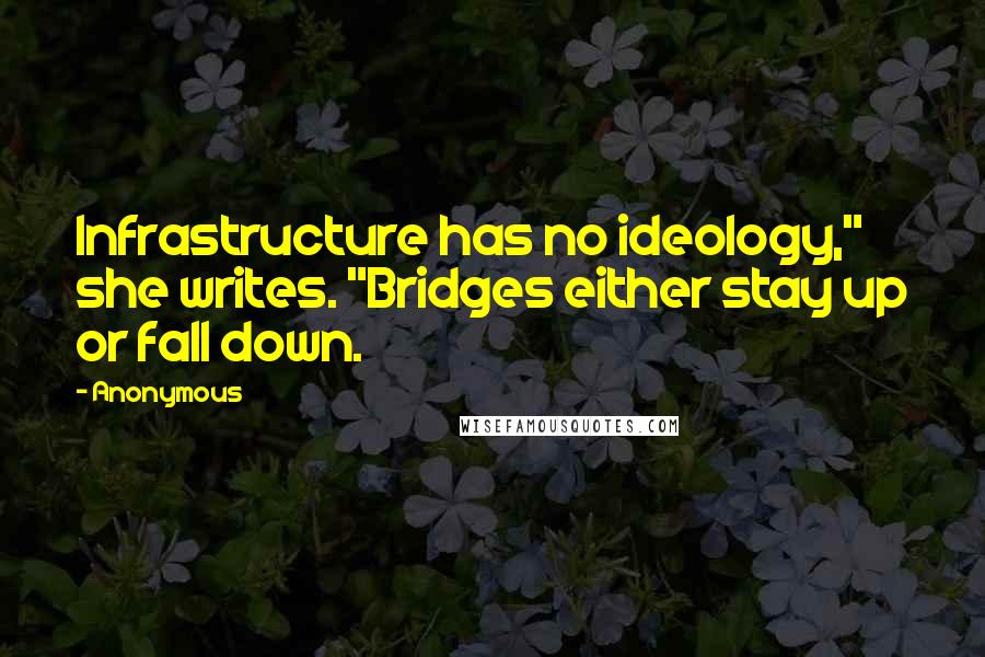 Anonymous Quotes: Infrastructure has no ideology," she writes. "Bridges either stay up or fall down.