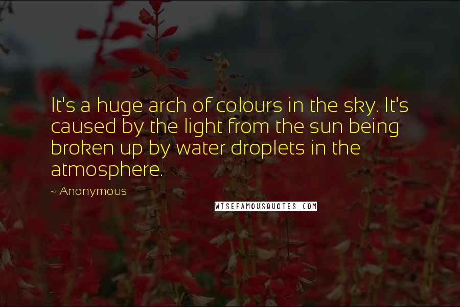 Anonymous Quotes: It's a huge arch of colours in the sky. It's caused by the light from the sun being broken up by water droplets in the atmosphere.