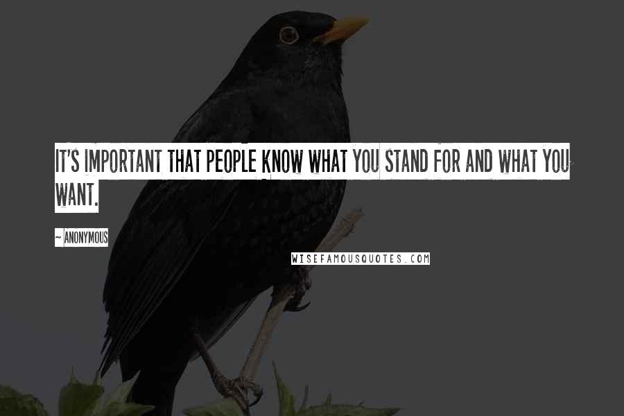 Anonymous Quotes: It's important that people know what you stand for and what you want.