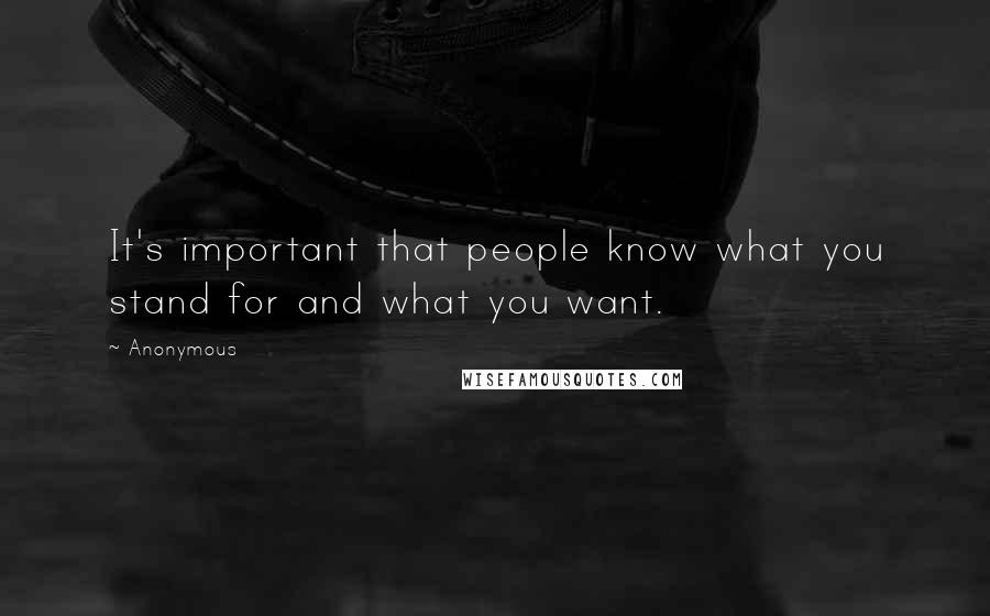 Anonymous Quotes: It's important that people know what you stand for and what you want.