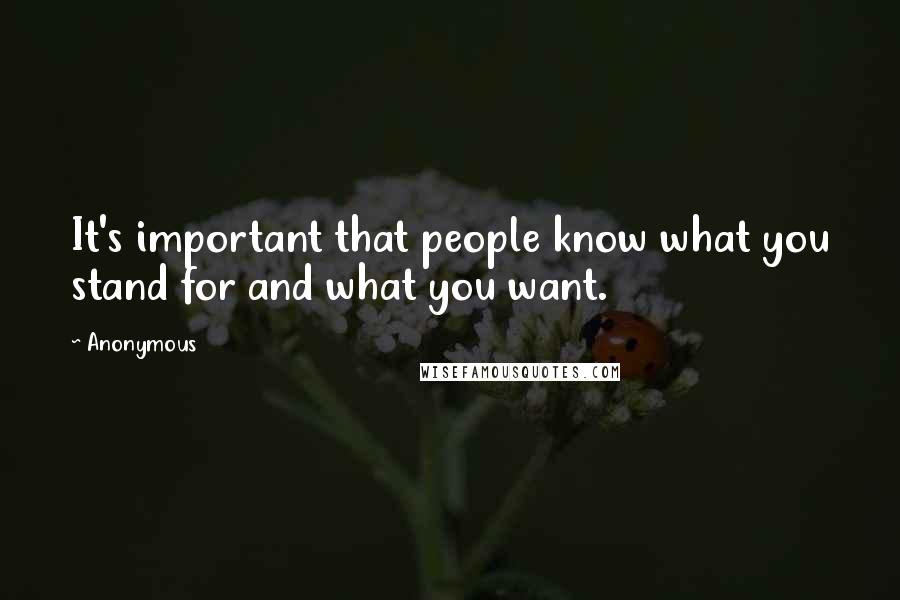 Anonymous Quotes: It's important that people know what you stand for and what you want.