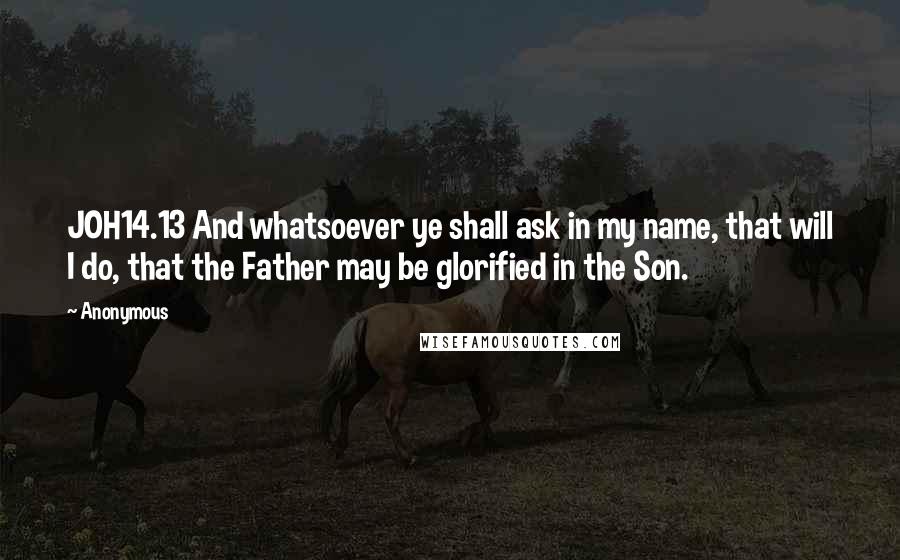 Anonymous Quotes: JOH14.13 And whatsoever ye shall ask in my name, that will I do, that the Father may be glorified in the Son.