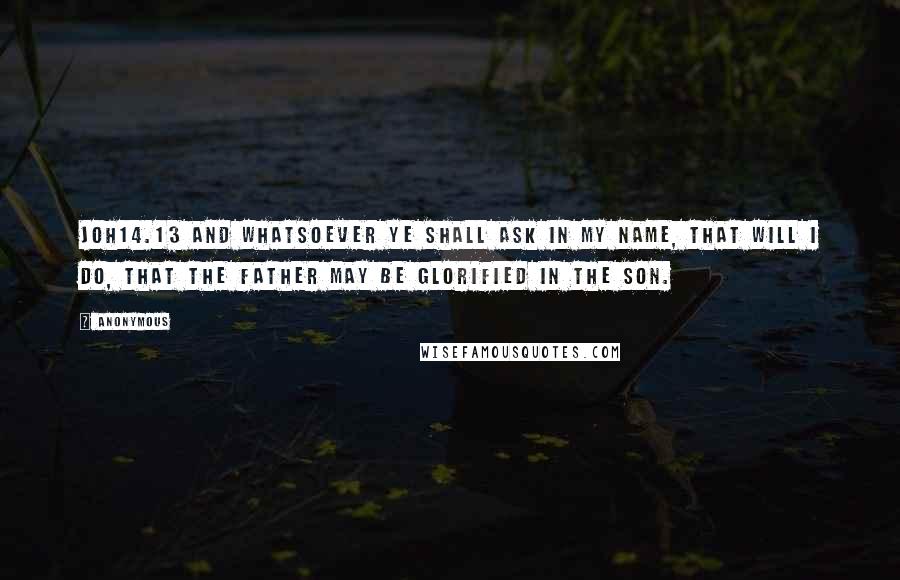 Anonymous Quotes: JOH14.13 And whatsoever ye shall ask in my name, that will I do, that the Father may be glorified in the Son.