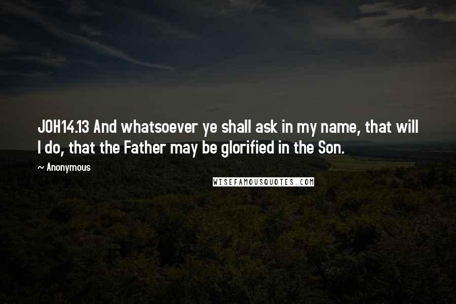 Anonymous Quotes: JOH14.13 And whatsoever ye shall ask in my name, that will I do, that the Father may be glorified in the Son.