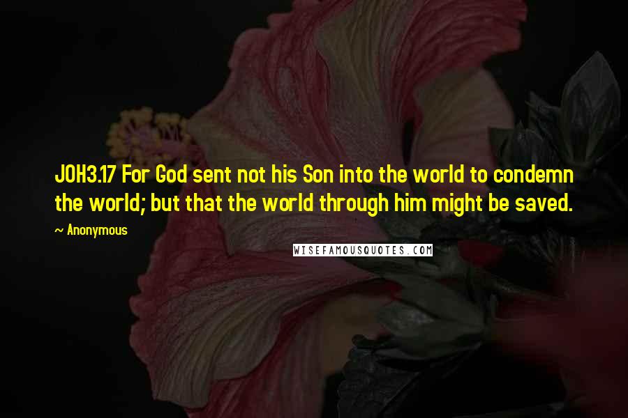 Anonymous Quotes: JOH3.17 For God sent not his Son into the world to condemn the world; but that the world through him might be saved.