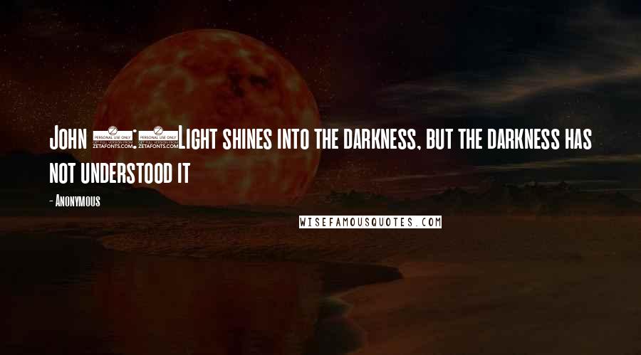 Anonymous Quotes: John 1:5Light shines into the darkness, but the darkness has not understood it