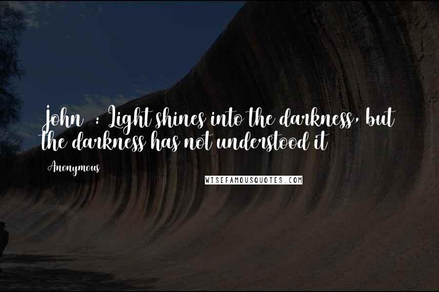 Anonymous Quotes: John 1:5Light shines into the darkness, but the darkness has not understood it