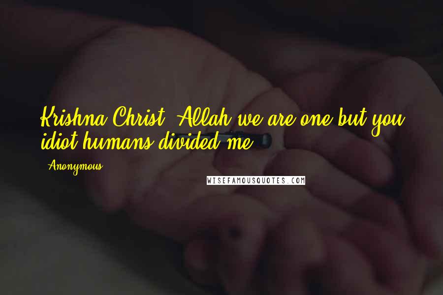 Anonymous Quotes: Krishna,Christ, Allah we are one but you idiot humans divided me