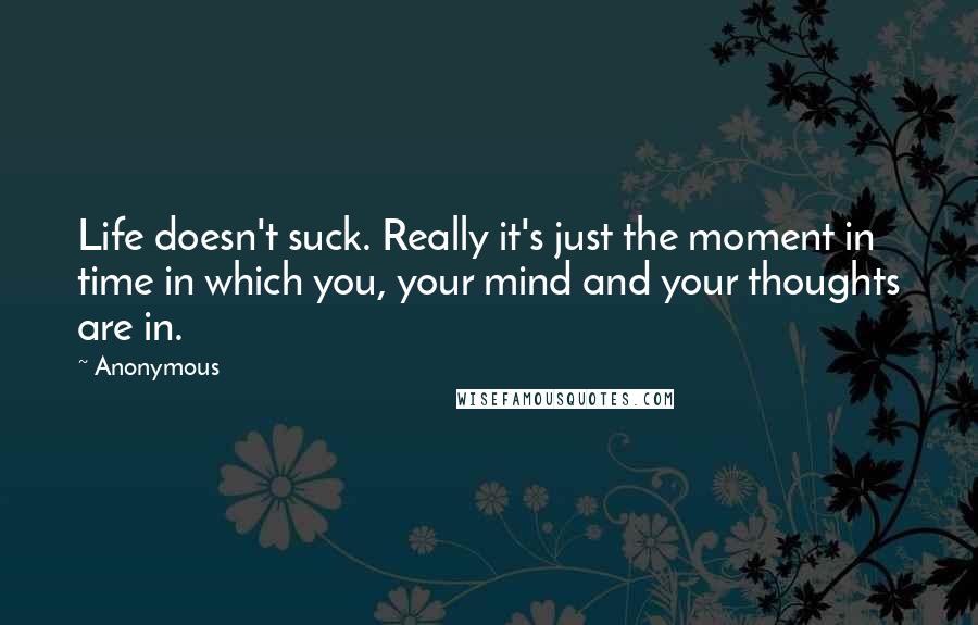 Anonymous Quotes: Life doesn't suck. Really it's just the moment in time in which you, your mind and your thoughts are in.