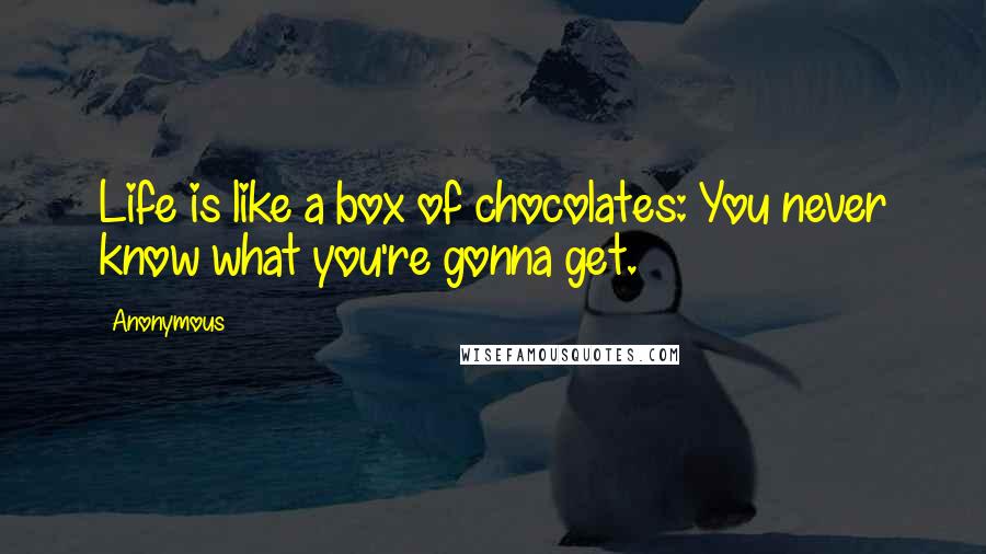 Anonymous Quotes: Life is like a box of chocolates: You never know what you're gonna get.