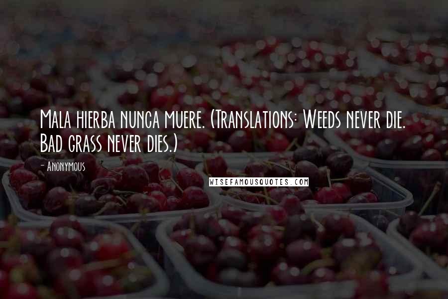 Anonymous Quotes: Mala hierba nunca muere. (Translations: Weeds never die. Bad grass never dies.)