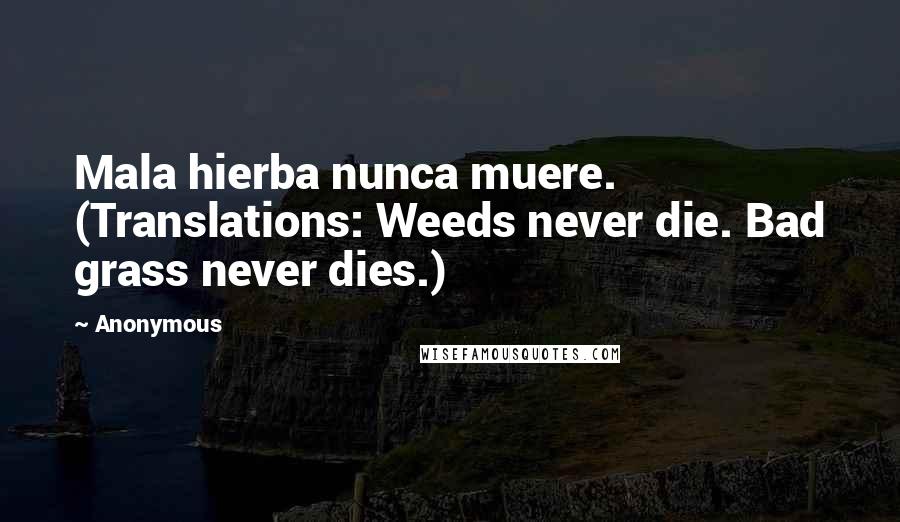 Anonymous Quotes: Mala hierba nunca muere. (Translations: Weeds never die. Bad grass never dies.)