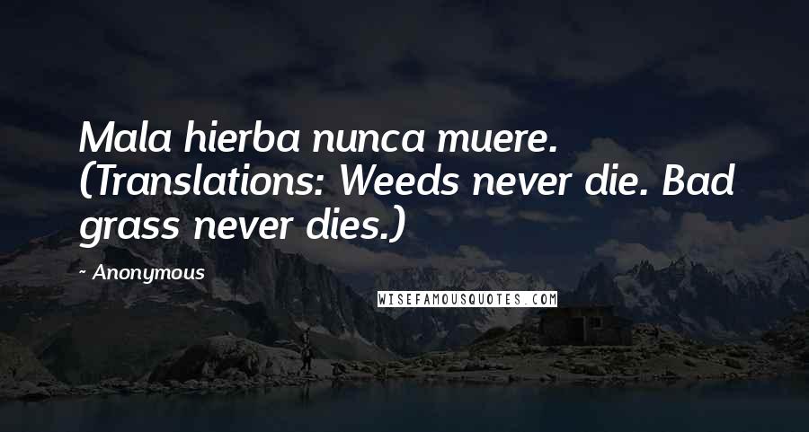 Anonymous Quotes: Mala hierba nunca muere. (Translations: Weeds never die. Bad grass never dies.)