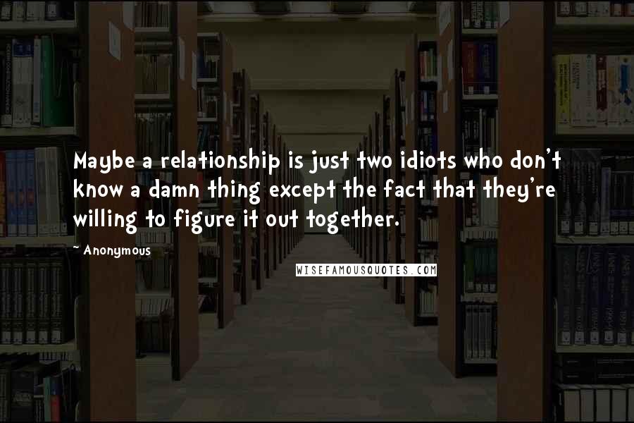 Anonymous Quotes: Maybe a relationship is just two idiots who don't know a damn thing except the fact that they're willing to figure it out together.