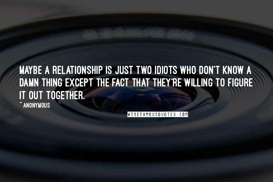 Anonymous Quotes: Maybe a relationship is just two idiots who don't know a damn thing except the fact that they're willing to figure it out together.