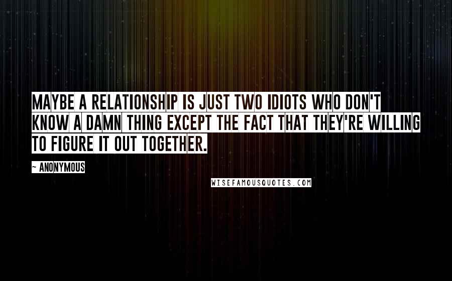 Anonymous Quotes: Maybe a relationship is just two idiots who don't know a damn thing except the fact that they're willing to figure it out together.