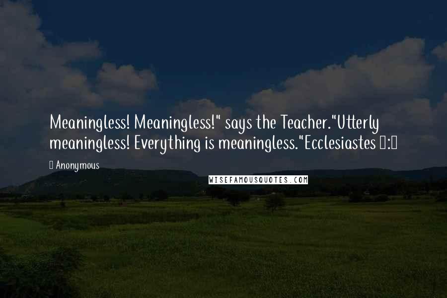 Anonymous Quotes: Meaningless! Meaningless!" says the Teacher."Utterly meaningless! Everything is meaningless."Ecclesiastes 1:2