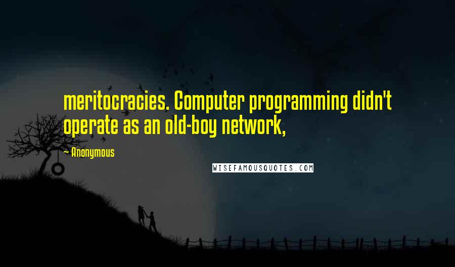 Anonymous Quotes: meritocracies. Computer programming didn't operate as an old-boy network,