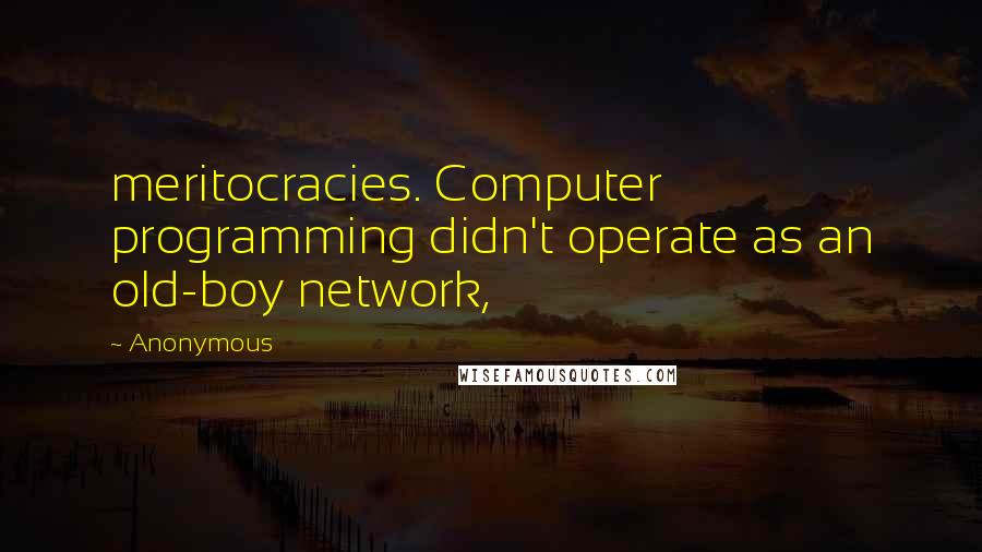 Anonymous Quotes: meritocracies. Computer programming didn't operate as an old-boy network,