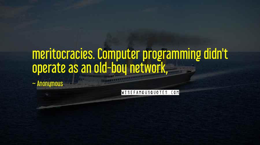 Anonymous Quotes: meritocracies. Computer programming didn't operate as an old-boy network,