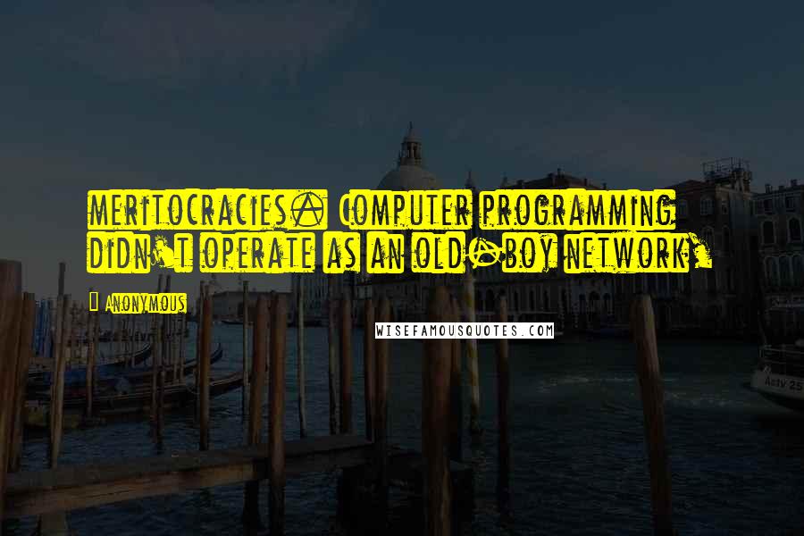 Anonymous Quotes: meritocracies. Computer programming didn't operate as an old-boy network,