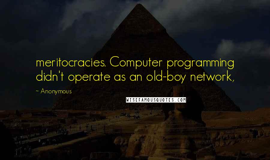 Anonymous Quotes: meritocracies. Computer programming didn't operate as an old-boy network,