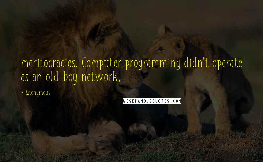 Anonymous Quotes: meritocracies. Computer programming didn't operate as an old-boy network,