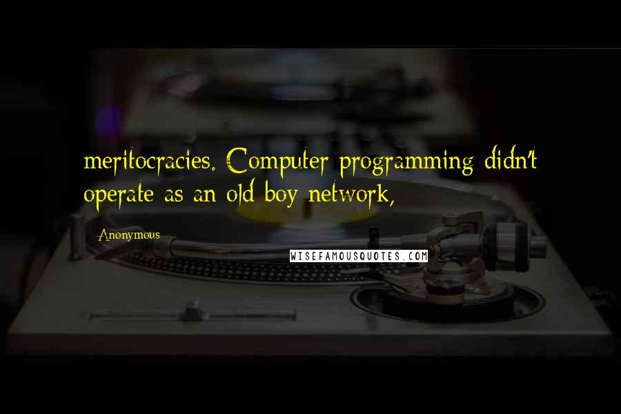 Anonymous Quotes: meritocracies. Computer programming didn't operate as an old-boy network,