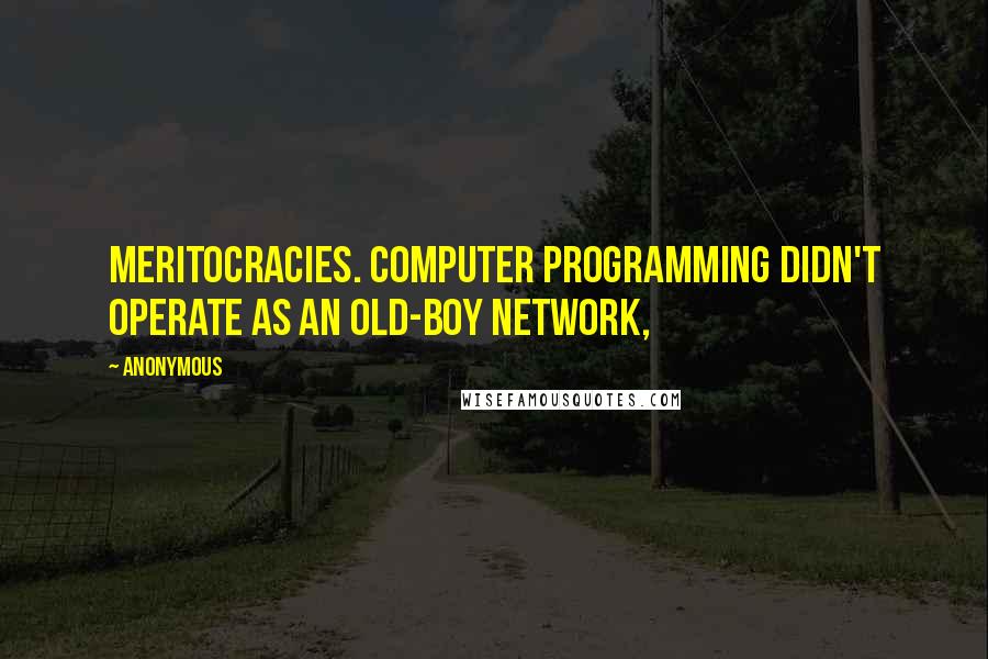 Anonymous Quotes: meritocracies. Computer programming didn't operate as an old-boy network,