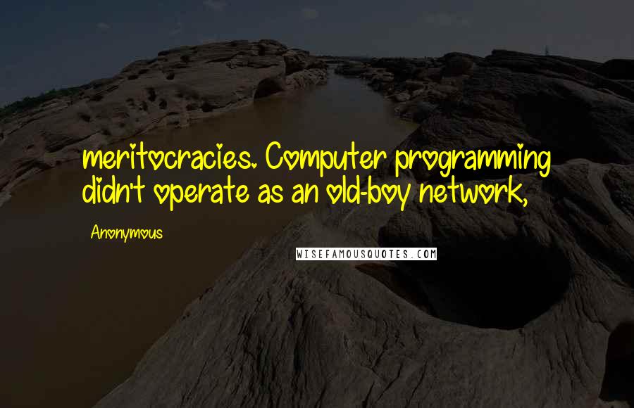 Anonymous Quotes: meritocracies. Computer programming didn't operate as an old-boy network,