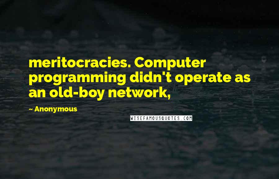 Anonymous Quotes: meritocracies. Computer programming didn't operate as an old-boy network,