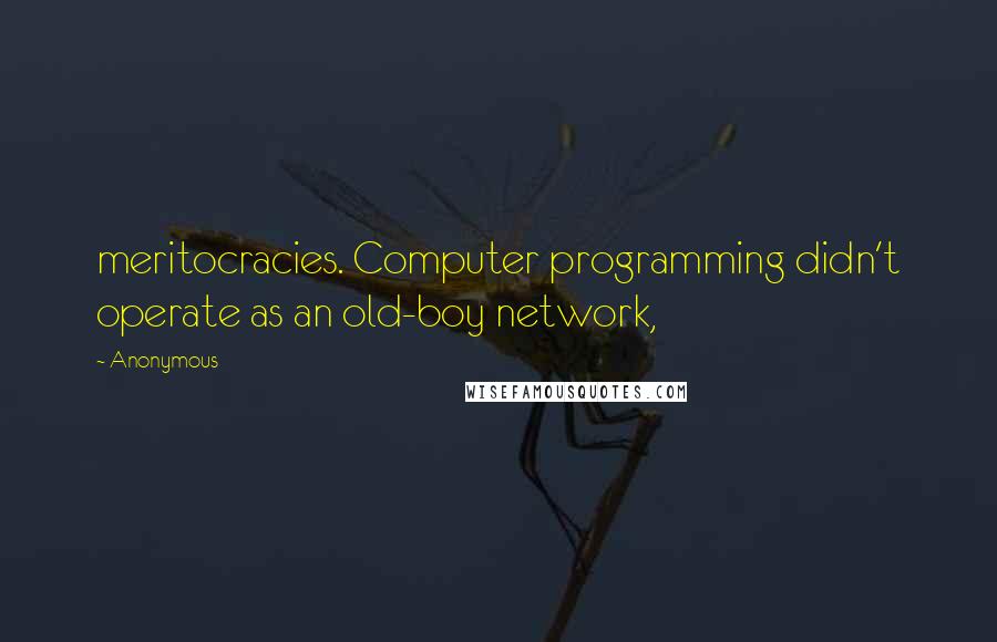 Anonymous Quotes: meritocracies. Computer programming didn't operate as an old-boy network,