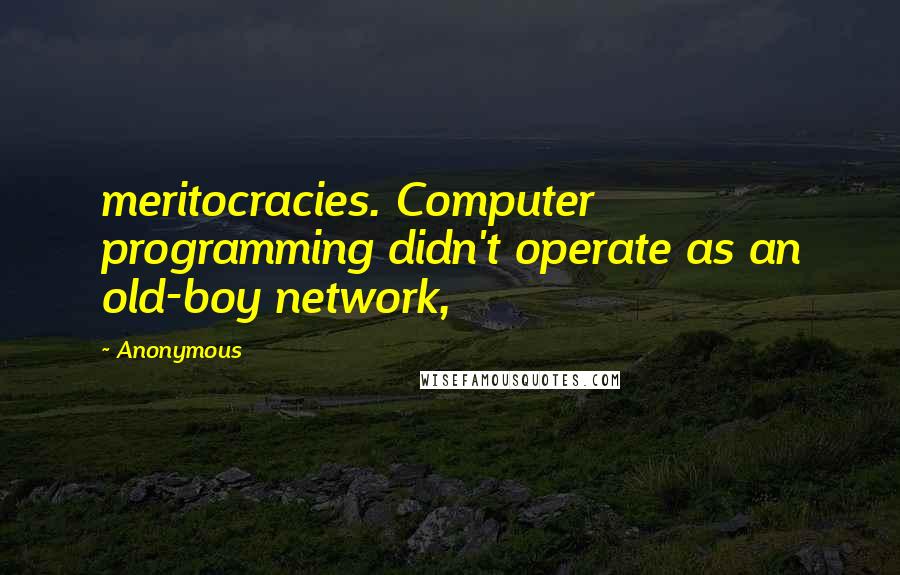 Anonymous Quotes: meritocracies. Computer programming didn't operate as an old-boy network,