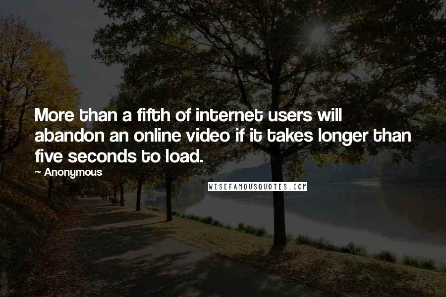 Anonymous Quotes: More than a fifth of internet users will abandon an online video if it takes longer than five seconds to load.