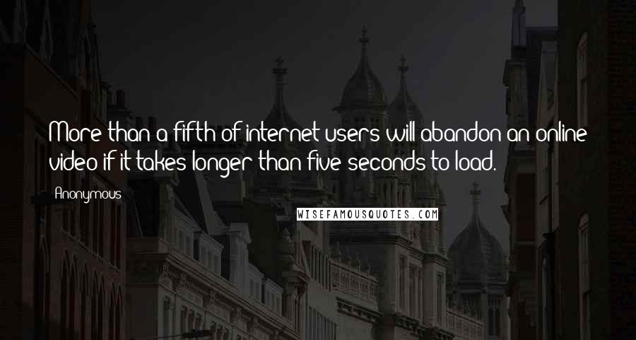 Anonymous Quotes: More than a fifth of internet users will abandon an online video if it takes longer than five seconds to load.