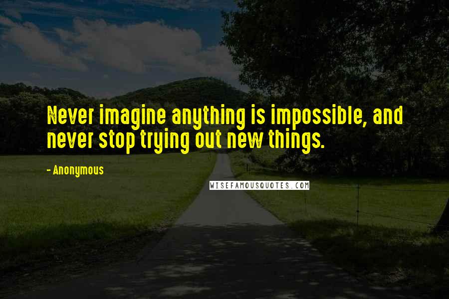 Anonymous Quotes: Never imagine anything is impossible, and never stop trying out new things.
