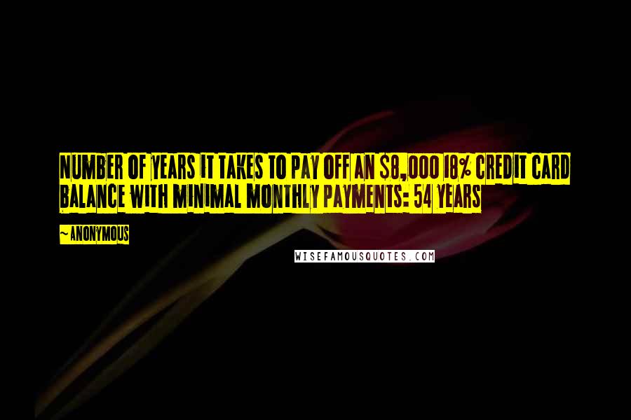 Anonymous Quotes: Number of years it takes to pay off an $8,000 18% credit card balance with minimal monthly payments: 54 years