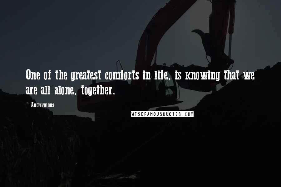 Anonymous Quotes: One of the greatest comforts in life, is knowing that we are all alone, together.