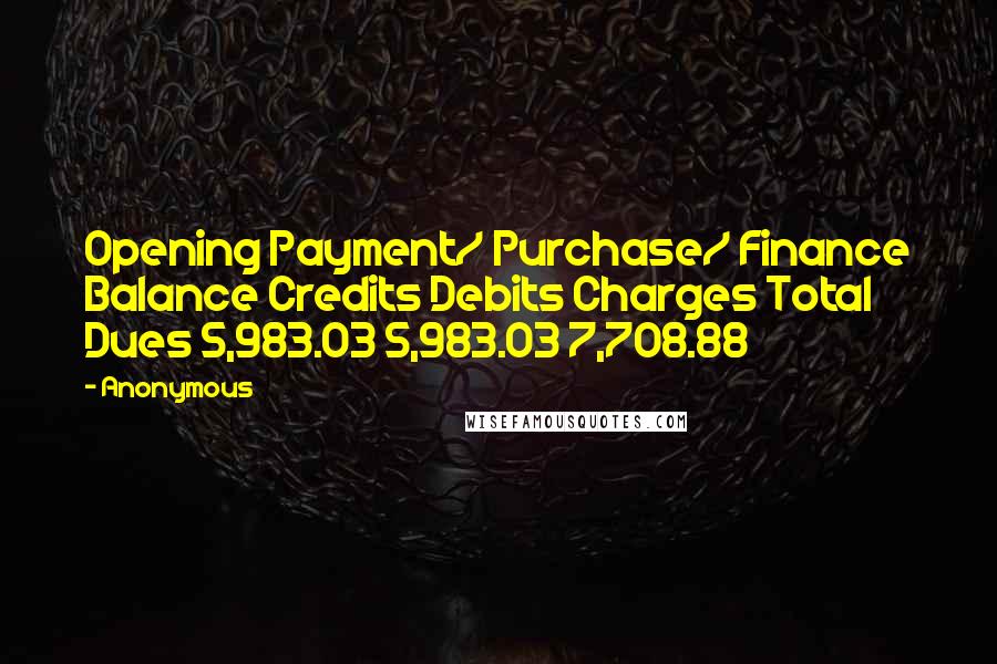 Anonymous Quotes: Opening Payment/ Purchase/ Finance Balance Credits Debits Charges Total Dues 5,983.03 5,983.03 7,708.88