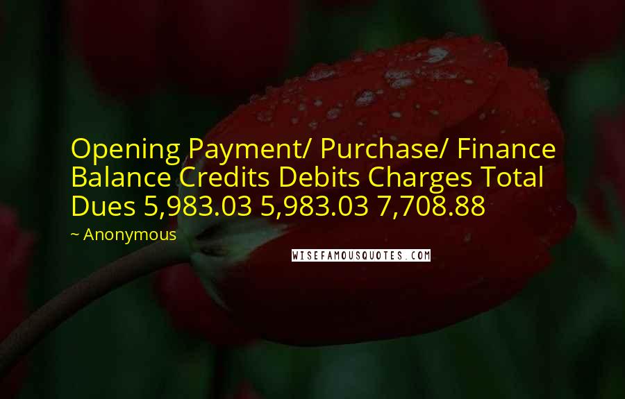 Anonymous Quotes: Opening Payment/ Purchase/ Finance Balance Credits Debits Charges Total Dues 5,983.03 5,983.03 7,708.88