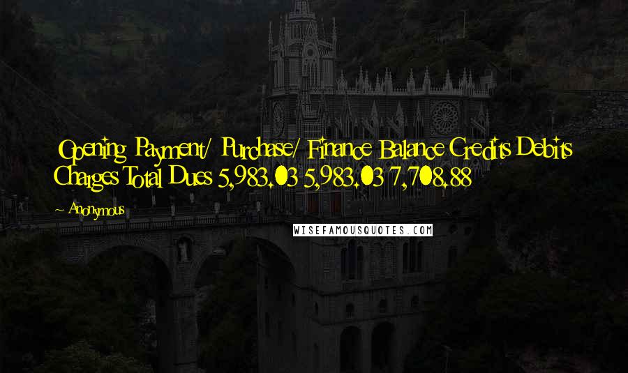 Anonymous Quotes: Opening Payment/ Purchase/ Finance Balance Credits Debits Charges Total Dues 5,983.03 5,983.03 7,708.88
