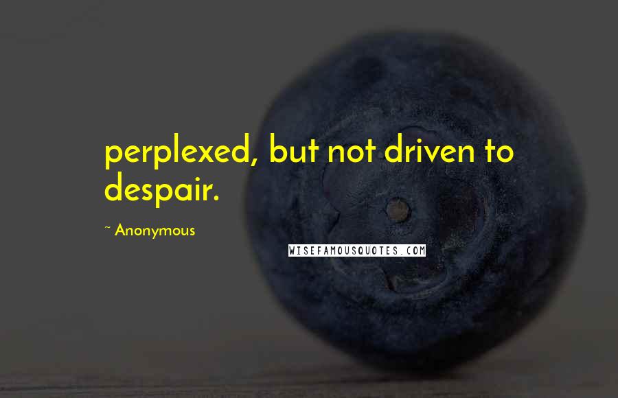 Anonymous Quotes: perplexed, but not driven to despair.