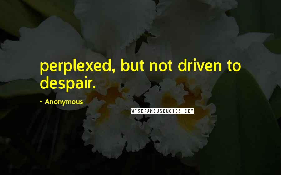 Anonymous Quotes: perplexed, but not driven to despair.