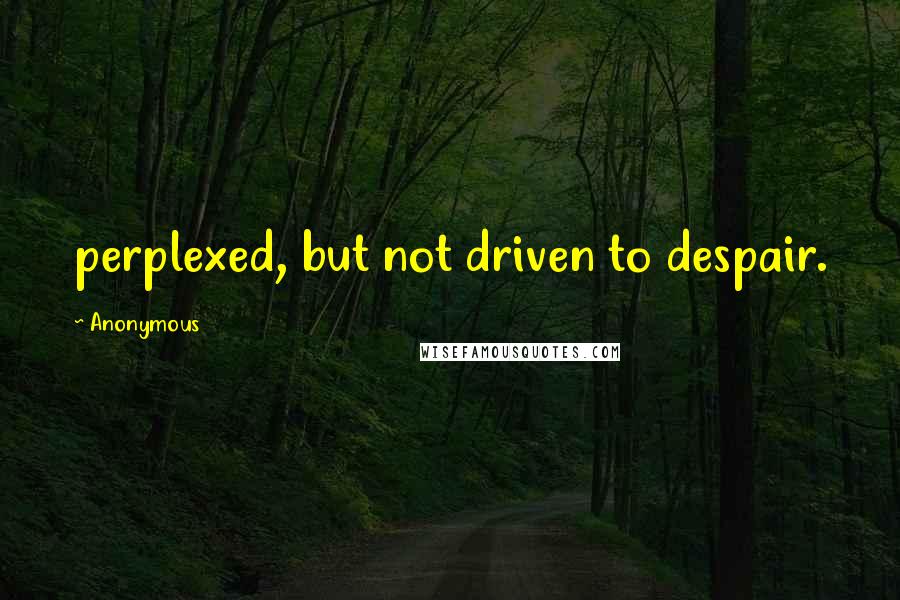 Anonymous Quotes: perplexed, but not driven to despair.