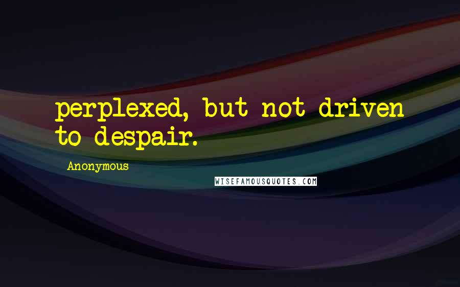 Anonymous Quotes: perplexed, but not driven to despair.